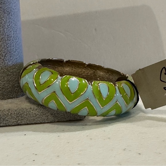 NWT Sequin by Nordstrom Clamper Bangle Bracelet-blue & green geometric design - Picture 7 of 13